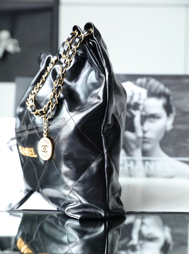 Chanel專櫃新款火爆中號22bag包購物袋 香奈兒收納袋黑色金扣原廠小羊皮鏈條肩背手袋手提袋 djc5256